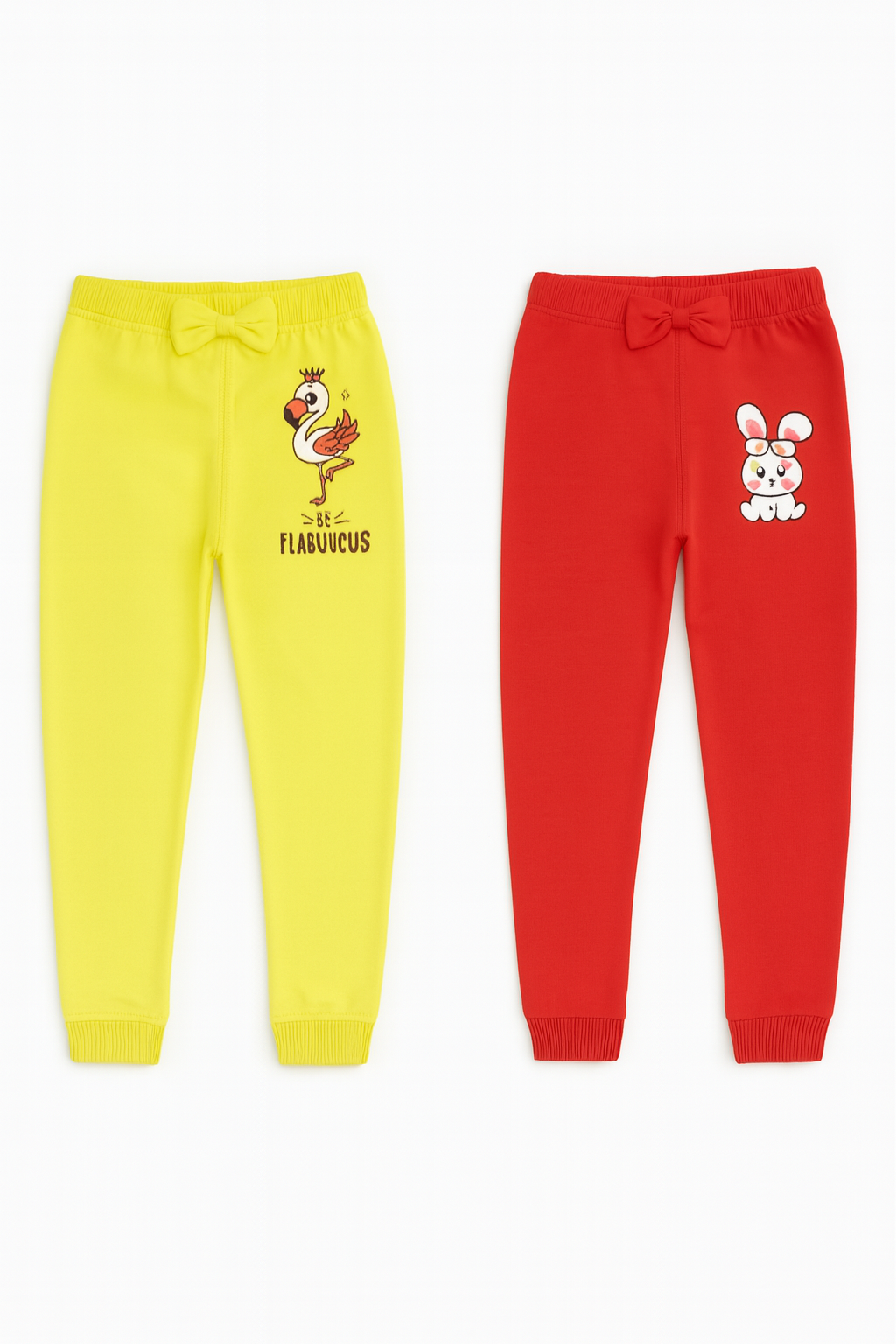 Girls Stretch Joggers Combo – Yellow & Red (Set of 2)