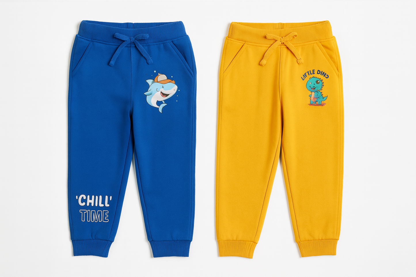 Boys Printed Pants Combo – Yellow & Blue (Pack of 2)