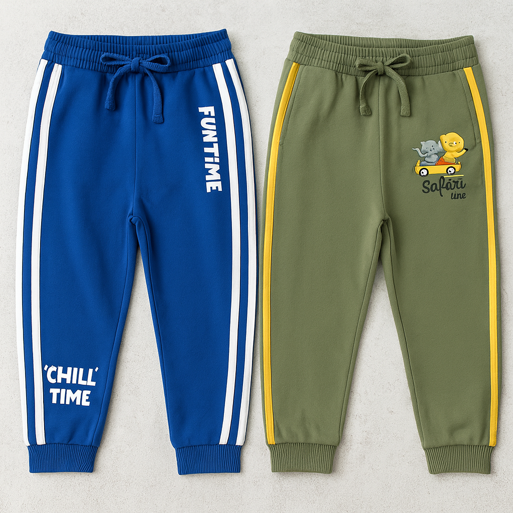 Boys Printed Pants Combo – Blue & Green (Pack of 2)