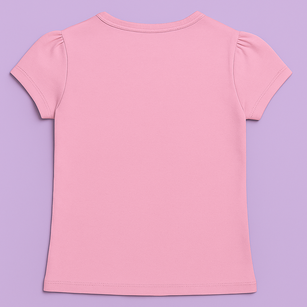 Girls Soft Cotton Interlock Puff Sleeve T-Shirt – Light Pink with Dessert & Girl Graphic