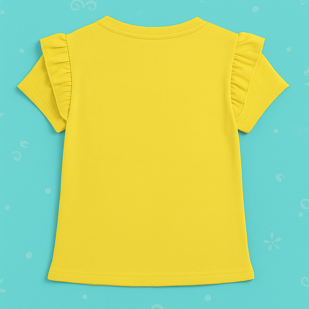 Girls Soft Cotton Interlock Ruffle Sleeve T-Shirt – Yellow with Dessert Graphic