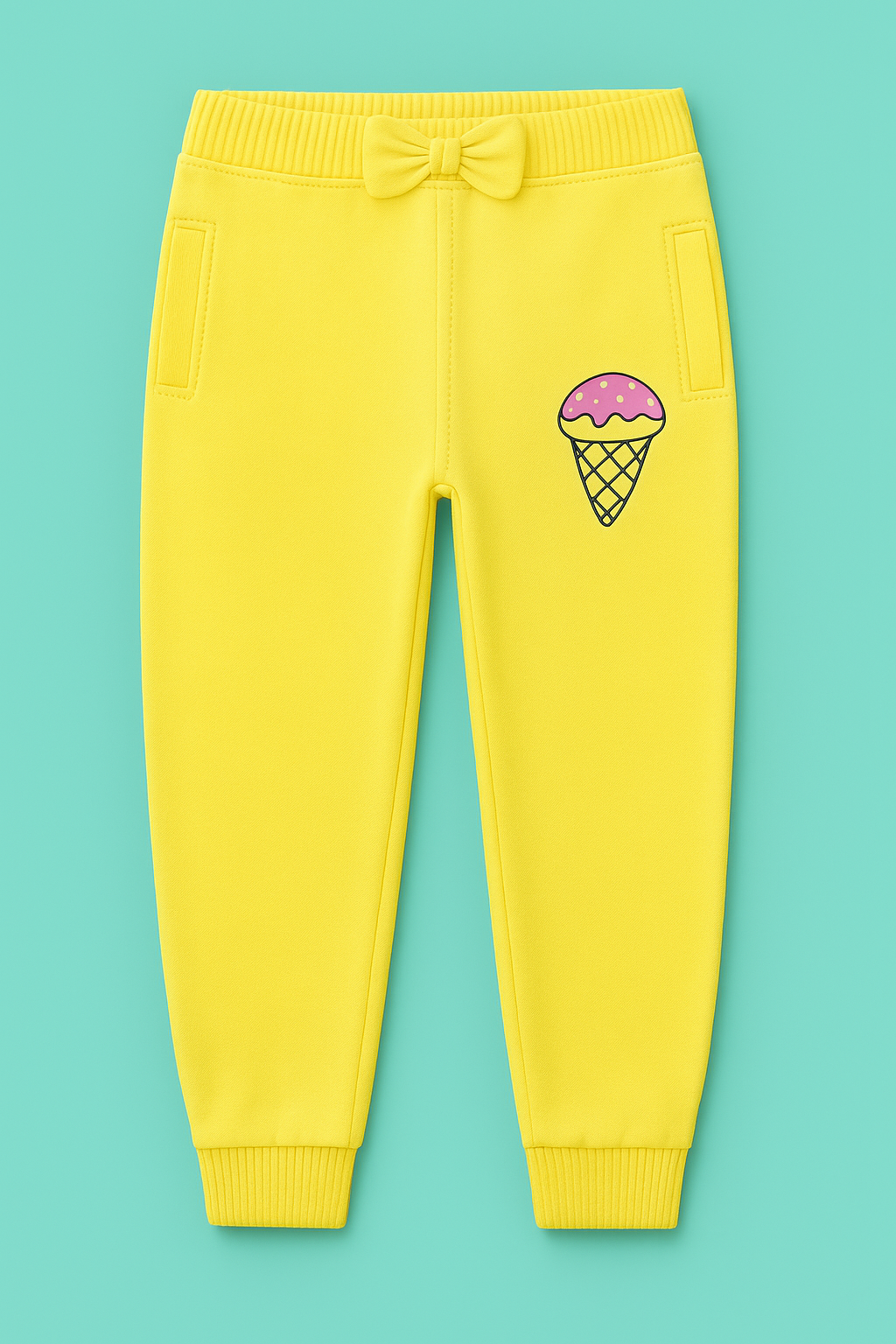 Girls Light Pink & Yellow Cotton Interlock Ruffle Sleeve T-Shirt & Pant Set – Panda Bear Design