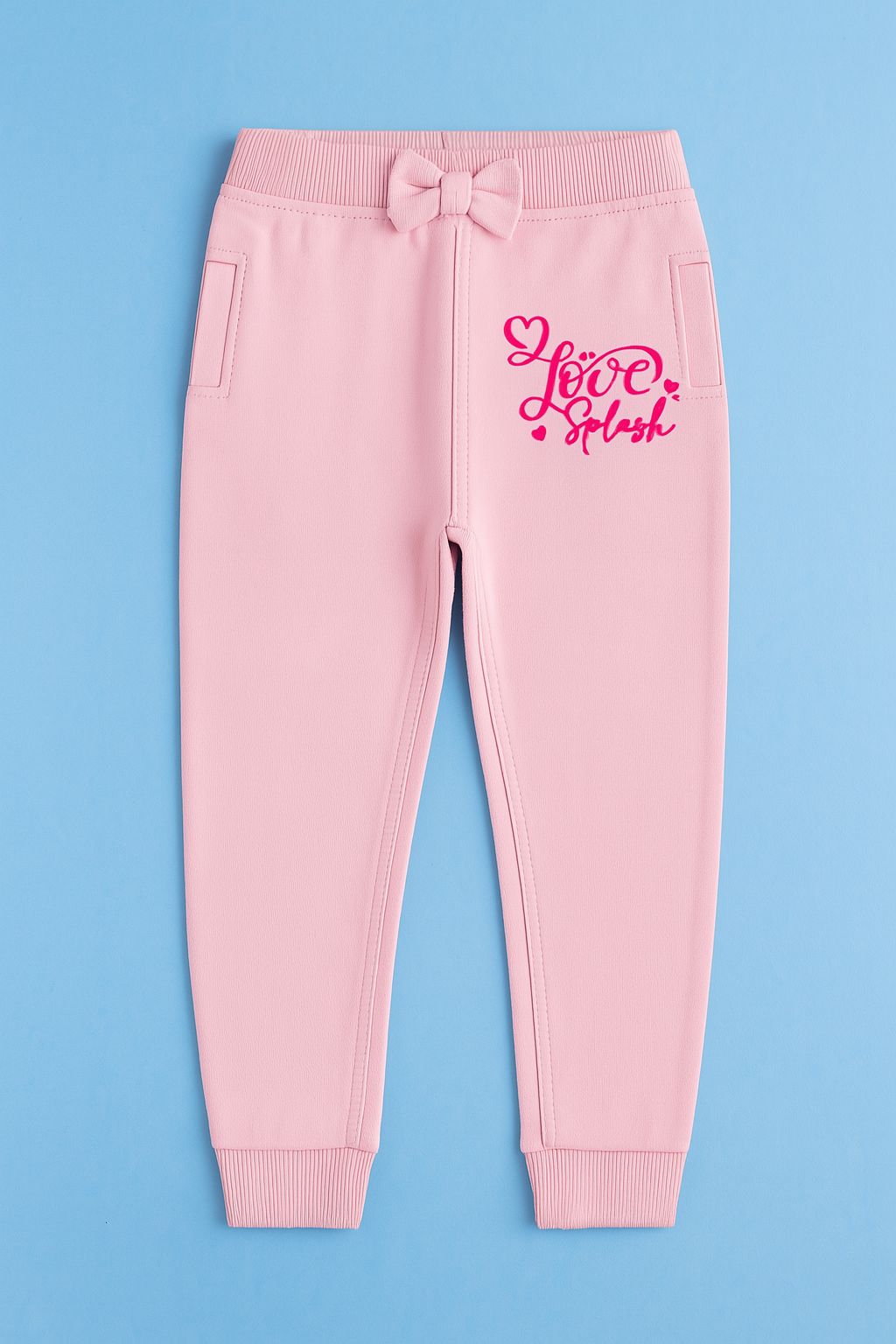 Girls Soft Loopknit Cotton Joggers – Pink with Love Graphic