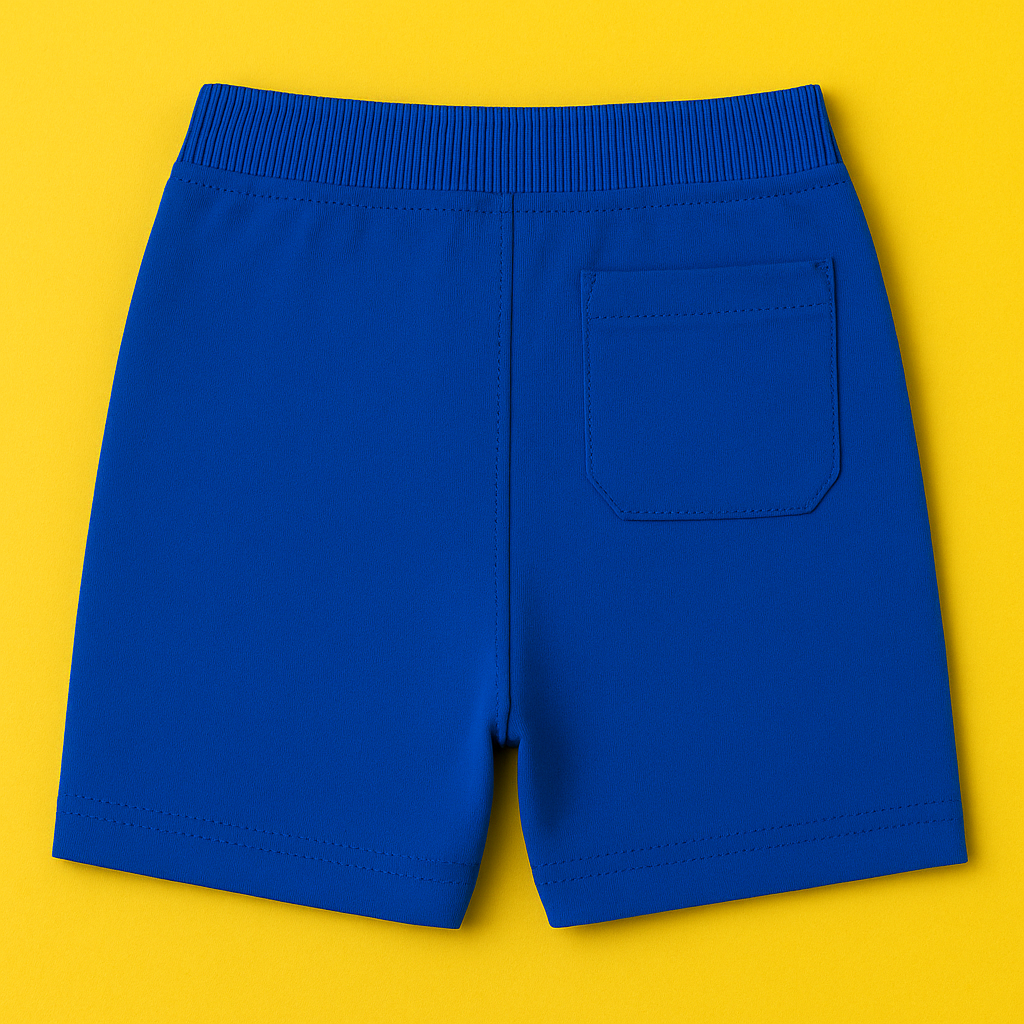 Boys Soft Cotton Knit Shorts – Blue with Elephant Graphic
