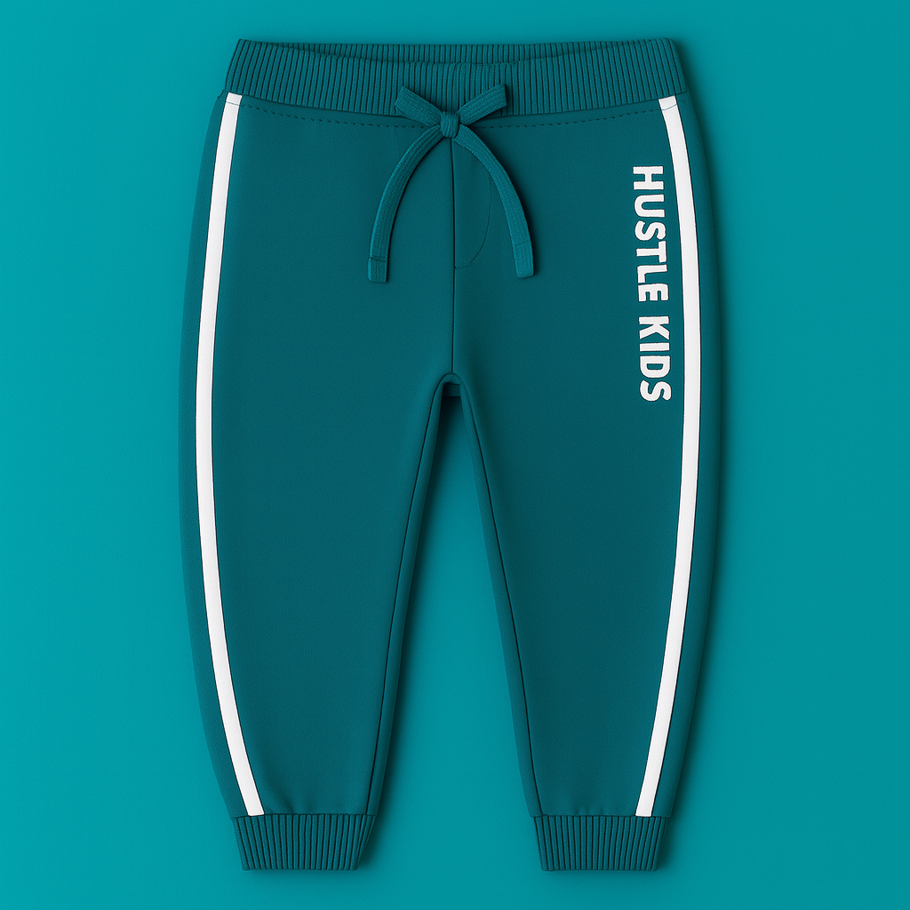 Boys Soft Cotton Joggers – Green with Side Panel