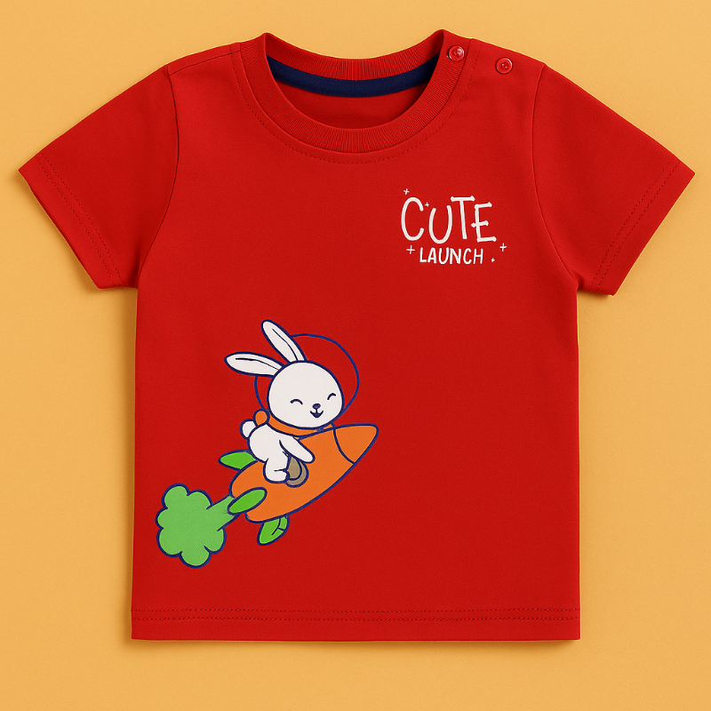Boys Red Cotton Interlock Half Sleeve T-Shirt & Shorts Set – Rabbit Design