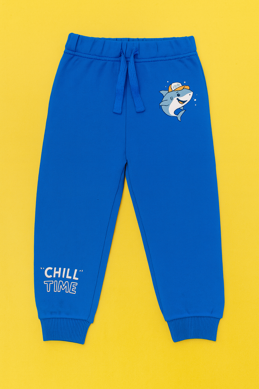 Boys Soft Cotton Joggers – Blue with Shark Graphic