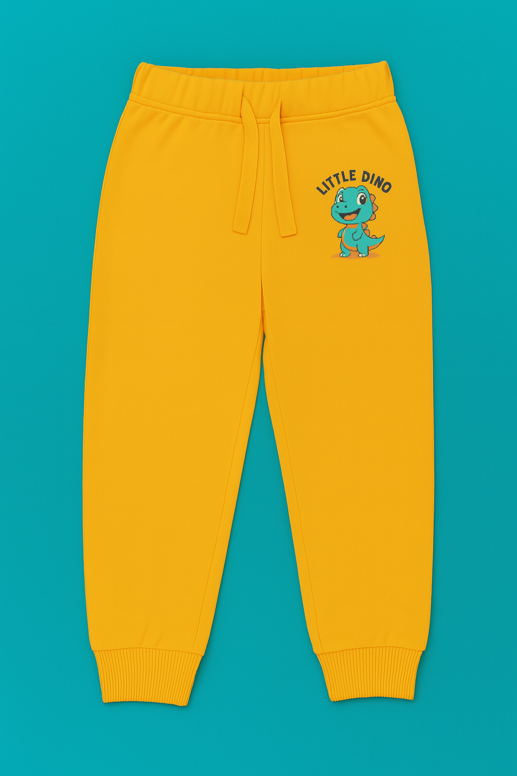 Boys Soft Loopknit Cotton Joggers – Yellow with Dino Graphic