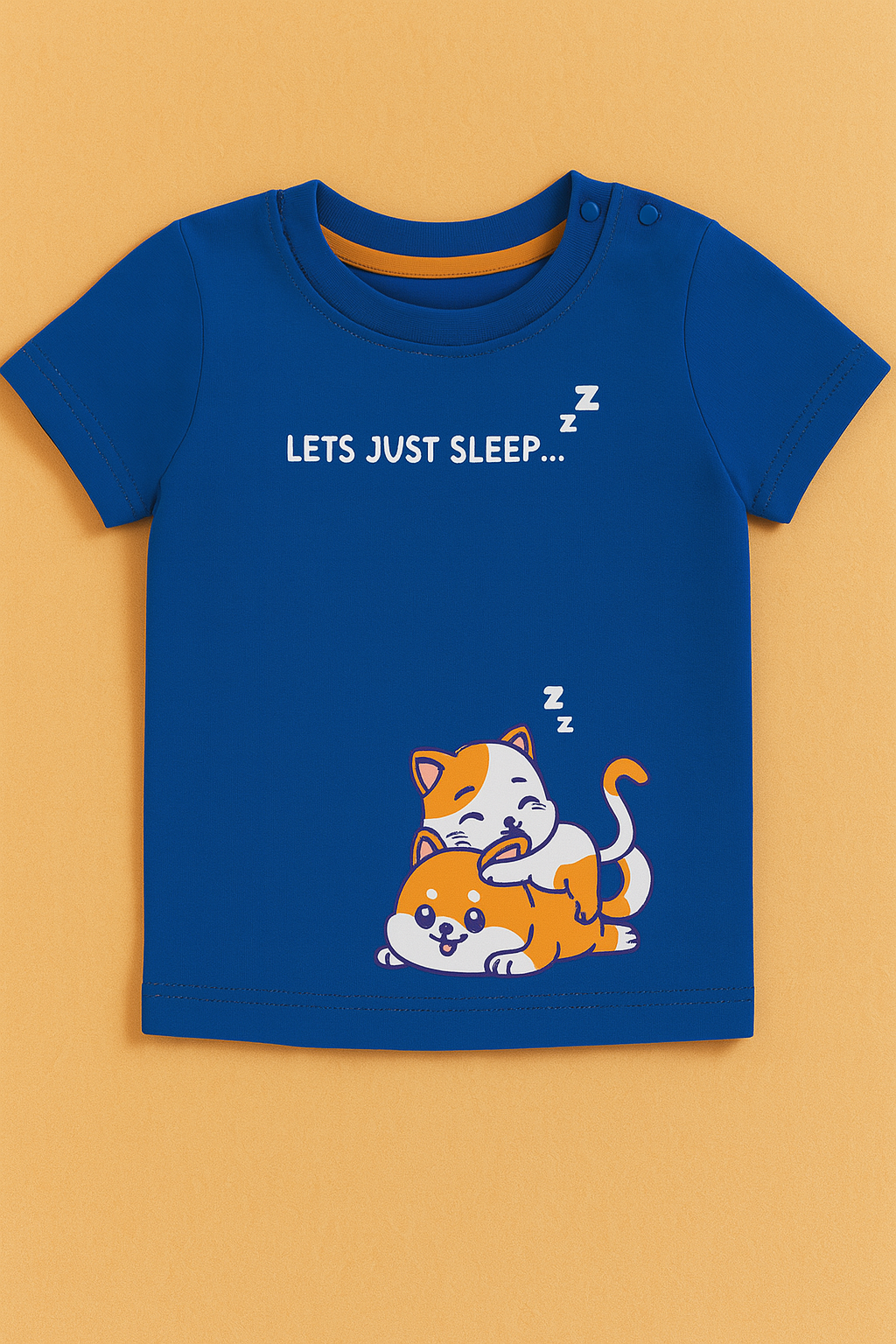 Boys Half Sleeve Cat Print Cotton T-Shirt with Flap Pocket – Blue