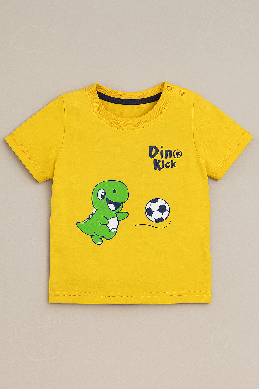 Boys Yellow Cotton Interlock Half Sleeve T-Shirt & Shorts Set – Dinosaur Design