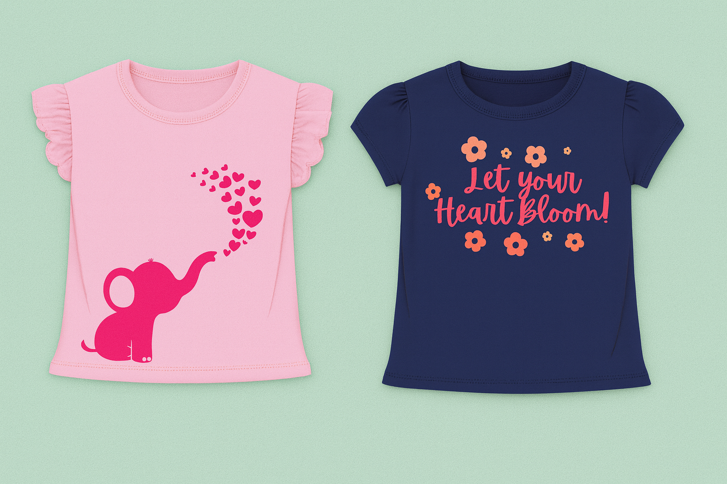 Girls T-Shirt Combo – Light Pink & Navy (Pack of 2)