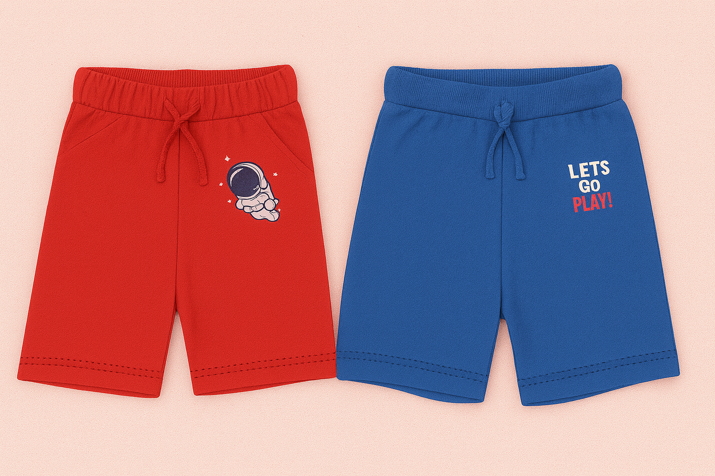 Boys Elastic Waist Shorts Combo – Blue & Red (Set of 2)