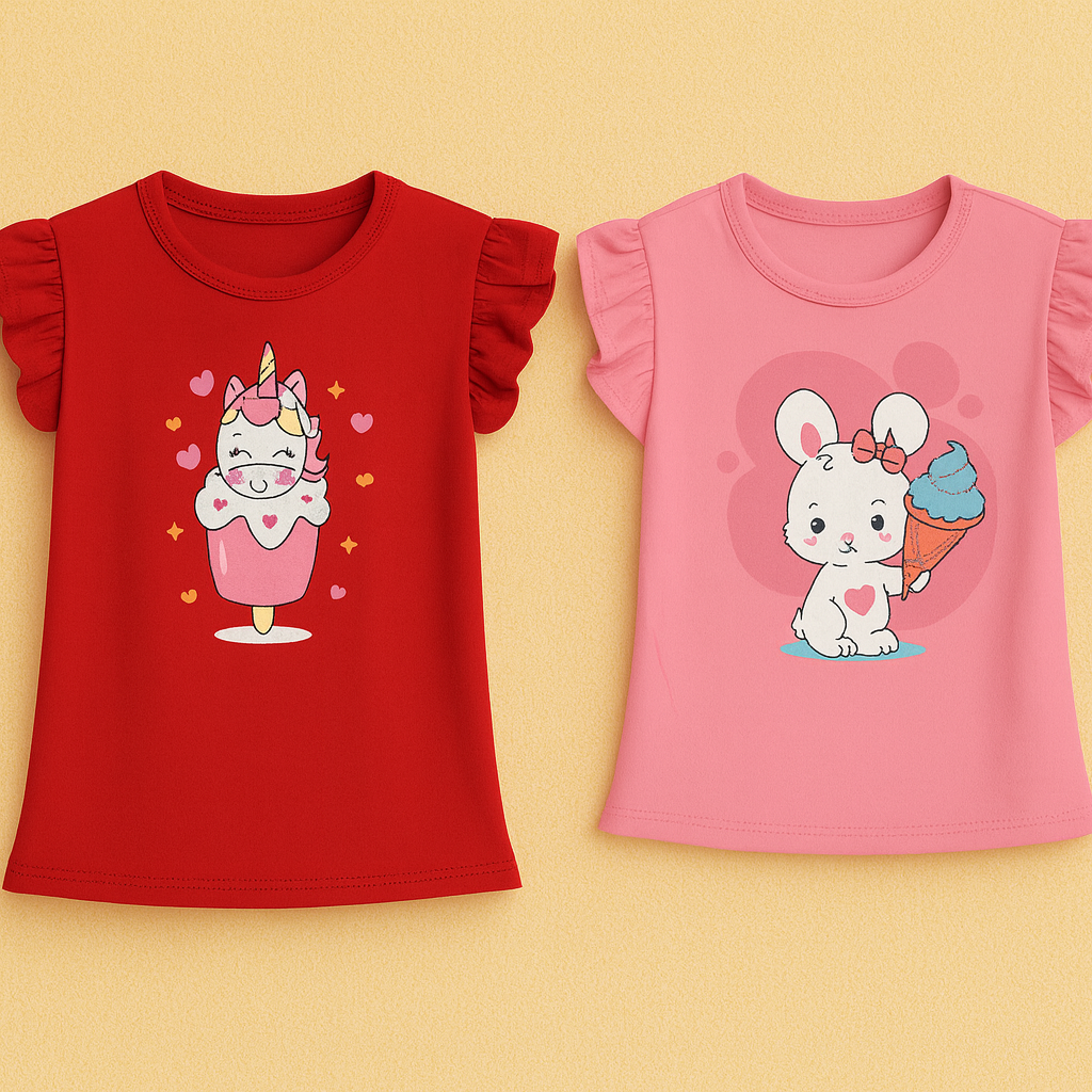 Girls T-Shirt Combo – Light Pink & Red (Pack of 2)