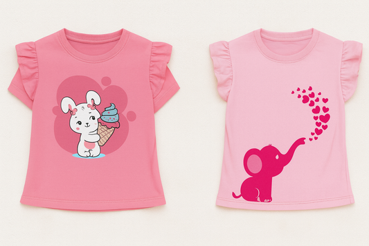 Girls 2-Pack T-Shirts – Light Pink & Pink with Cute Animal Print