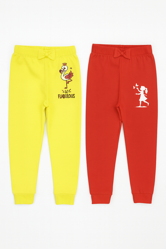 Girls Joggers Combo – Yellow & Red (Pack of 2)