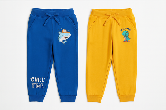 Boys Printed Pants Combo – Yellow & Blue (Pack of 2)