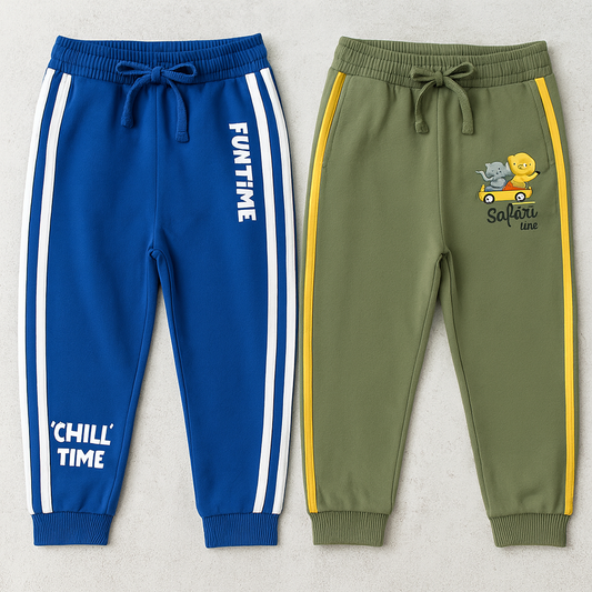 Boys Printed Pants Combo – Blue & Green (Pack of 2)