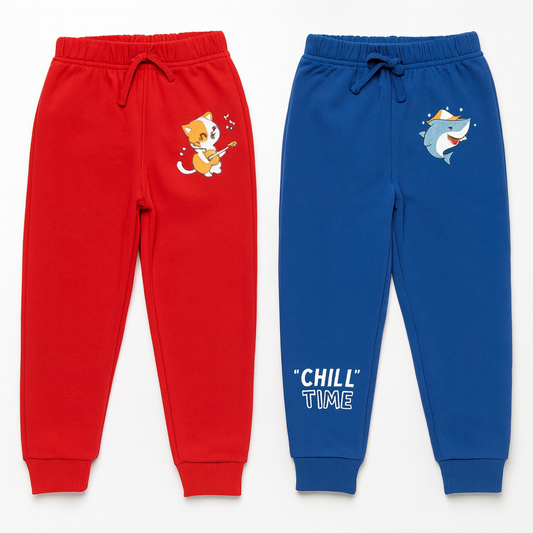 Boys Printed Pants Combo – Red & Blue (Pack of 2)