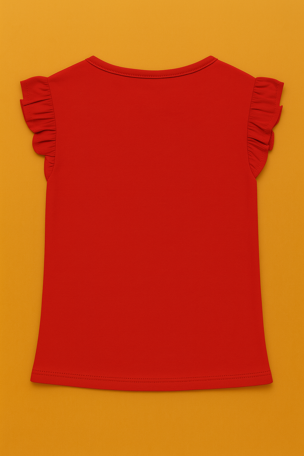 Girls Soft Cotton Interlock Frill Sleeve T-Shirt – Red with Unicorn Graphic