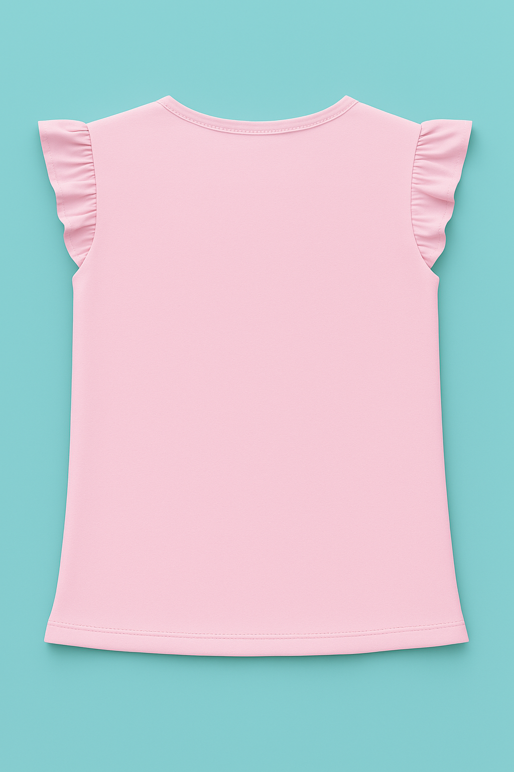 Girls Soft Cotton Interlock Frill Sleeve T-Shirt – Light Pink with Elephant Graphic