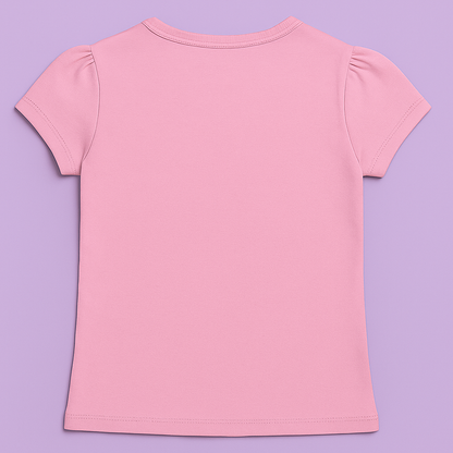 Girls Soft Cotton Interlock Puff Sleeve T-Shirt – Light Pink with Dessert & Girl Graphic
