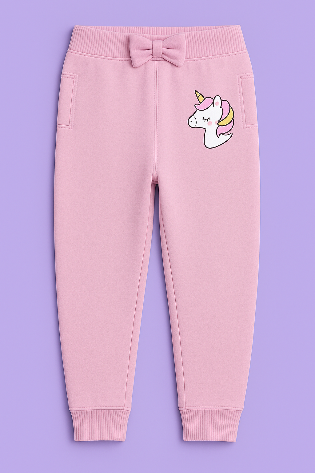 Girls Light Pink & Black Cotton Interlock Frill Sleeve T-Shirt & Pant Set – Unicorn Design