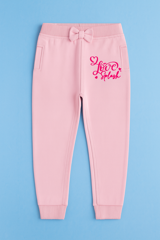 Girls Soft Loopknit Cotton Joggers – Pink with Love Graphic