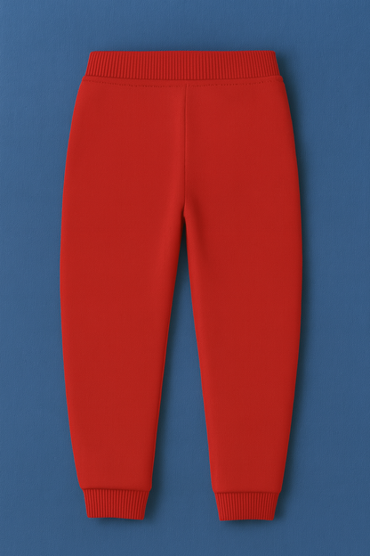 Girls Soft Loopknit Cotton Joggers – Red with Bunny Graphic