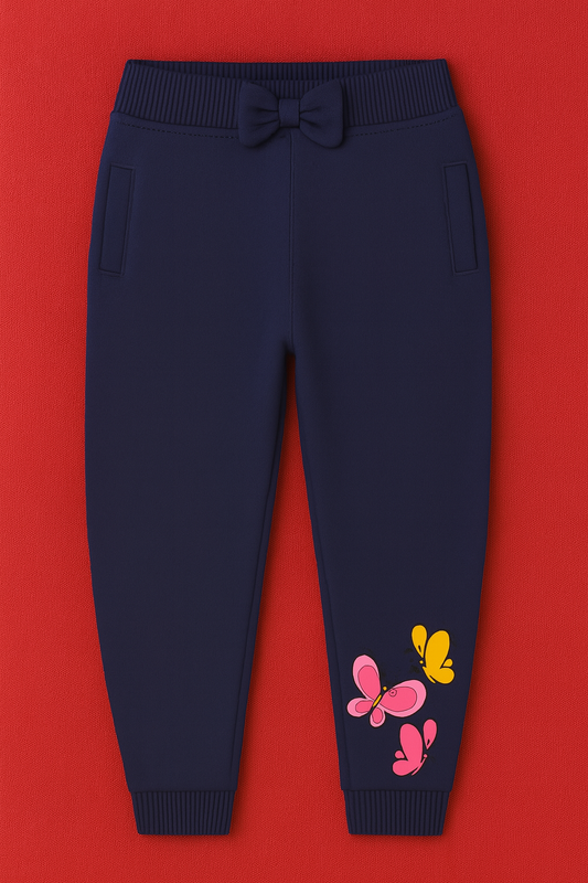 Girls Soft Loopknit Cotton Joggers – Yellow with Butterfly Graphic