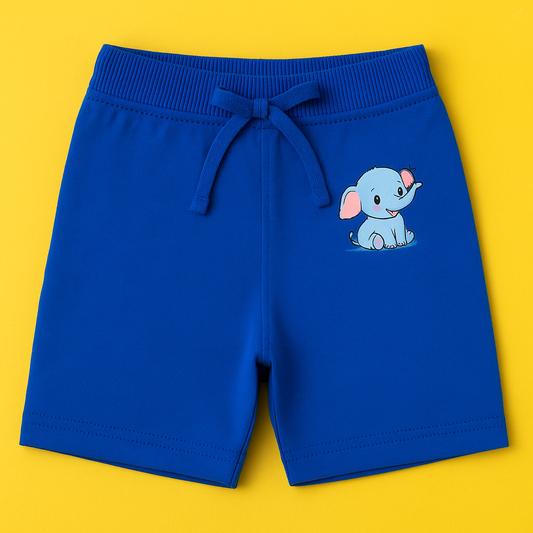 Boys Soft Cotton Knit Shorts – Blue with Elephant Graphic