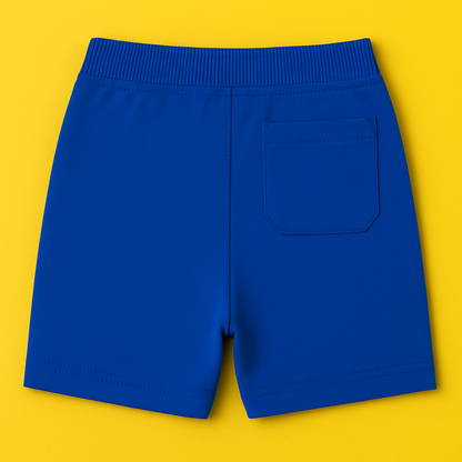 Boys Soft Cotton Knit Shorts – Blue with Elephant Graphic