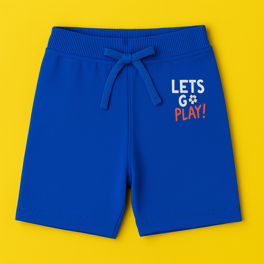 Boys Soft Cotton Knit Shorts – Blue with Ball Graphic