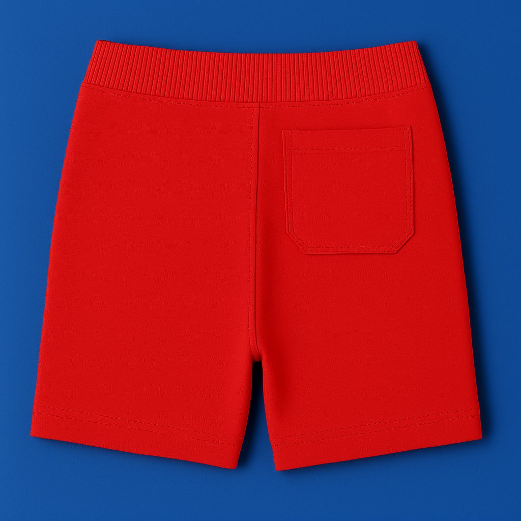 Boys Soft Cotton Knit Shorts – Red with Astronaut Graphic