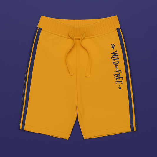 Boys Soft Cotton Knit Shorts – Yellow with Side Panel