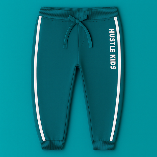 Boys Soft Cotton Joggers – Green with Side Panel
