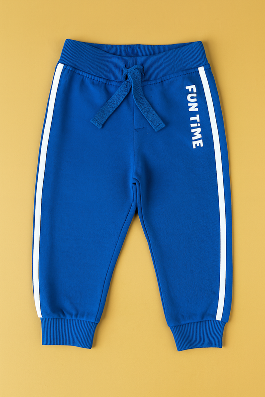 Boys Soft Cotton Joggers – Blue with Side Panel
