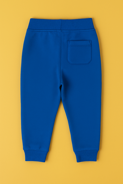 Boys Soft Cotton Joggers – Blue with Side Panel