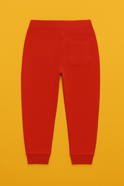 Girls Soft Loopknit Cotton Joggers – Red with Cat Graphic