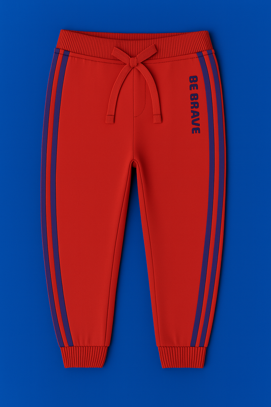 Boys Soft Cotton Joggers – Red with Side Panel