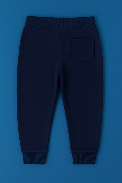 Boys Soft Loopknit Cotton Joggers – Blue with Typography Graphic