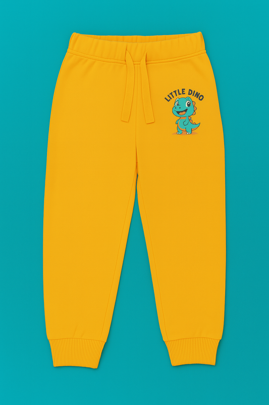 Boys Soft Loopknit Cotton Joggers – Yellow with Dino Graphic