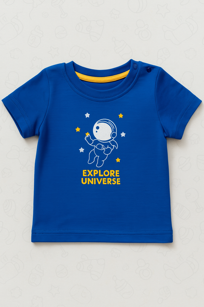 Boys Blue Cotton Interlock Half Sleeve T-Shirt – Astronaut Design