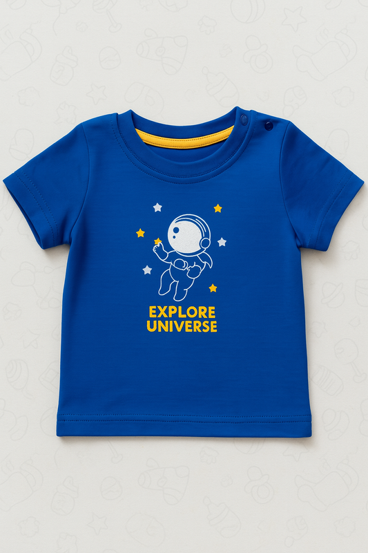 Boys Blue Cotton Interlock Half Sleeve T-Shirt – Astronaut Design