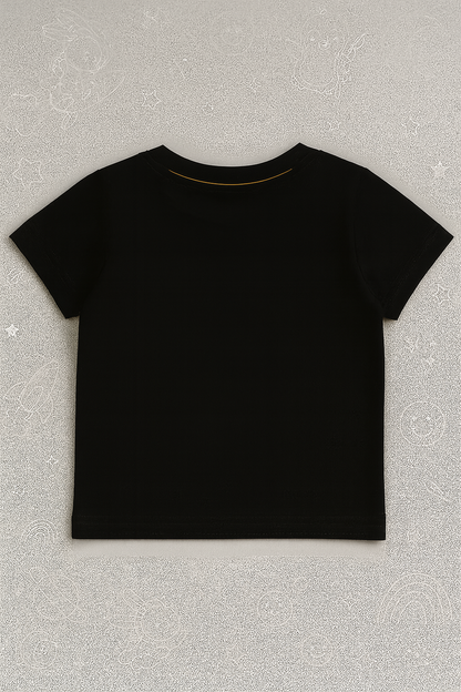 Boys Black Cotton Interlock Half Sleeve T-Shirt – Astronaut Design
