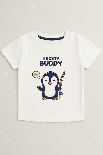 Boys White Cotton Interlock Half Sleeve T-Shirt & Shorts Set – Penguin Design
