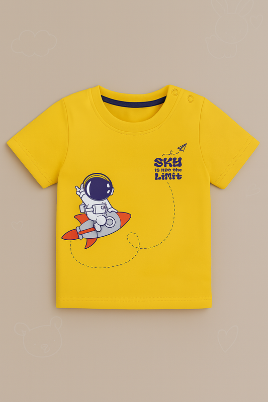 Boys Yellow Cotton Interlock Half Sleeve T-Shirt – Astronaut Design