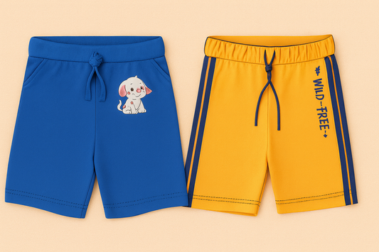 Boys 2-Pack Shorts – Soft Cotton, Blue & Yellow