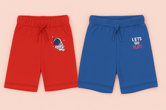 Boys Elastic Waist Shorts Combo – Blue & Red (Set of 2)