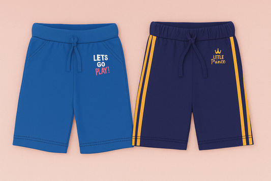 Boys Elastic Waist Shorts Combo – Blue & Navy Blue (Set of 2)