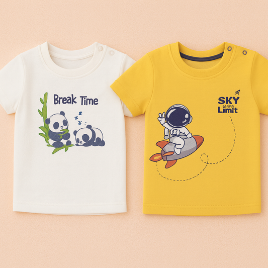 Boys Short Sleeve T-Shirt Combo – White & Yellow (Set of 2)